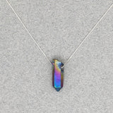 Rainbow Titanium Aura Quartz Point Necklace on Sterling Silver Chain