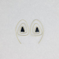 Spiral Triangle Earrings with Healing Stone Black Onyx & Brass, Handmade