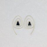Spiral Triangle Earrings with Healing Stone Black Onyx & Brass, Handmade
