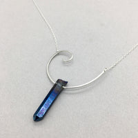Open Fibonacci Spiral Necklace with Raw Cobalt Aura Crystals & Sterling Silver
