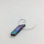 Open Fibonacci Spiral Necklace with Raw Rainbow Aura Quartz Crystal & Sterling Silver