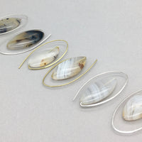 Minimalist Oval Earrings Handmade with Montana Agate and Sterling Silver