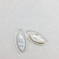Minimalist Oval Earrings Handmade with Montana Agate and Sterling Silver
